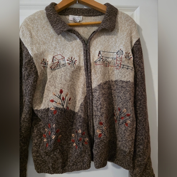 Christopher & Banks Sweaters - Vintage 90s Knit Zip Sweater Cottage Core Western Chic Wmns L Christopher Banks